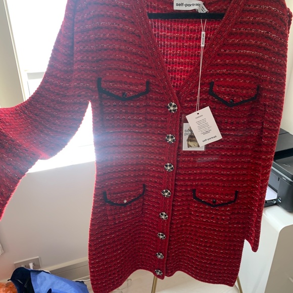 red melange knit cardigan